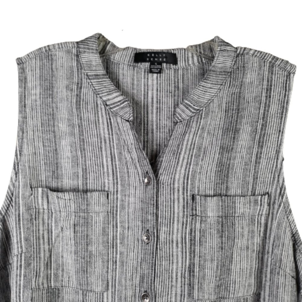 Kelly Renee Womens Linen Blend Striped Sleeveless Black/White Shorts Romper Sz S - Picture 4 of 11